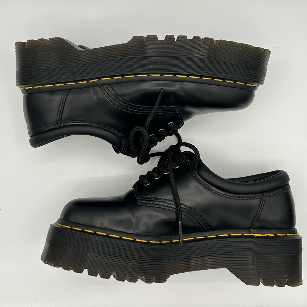 Dr. Martens Black Leather Platform Shoes with Yellow Stitching - Picture 4 of 9